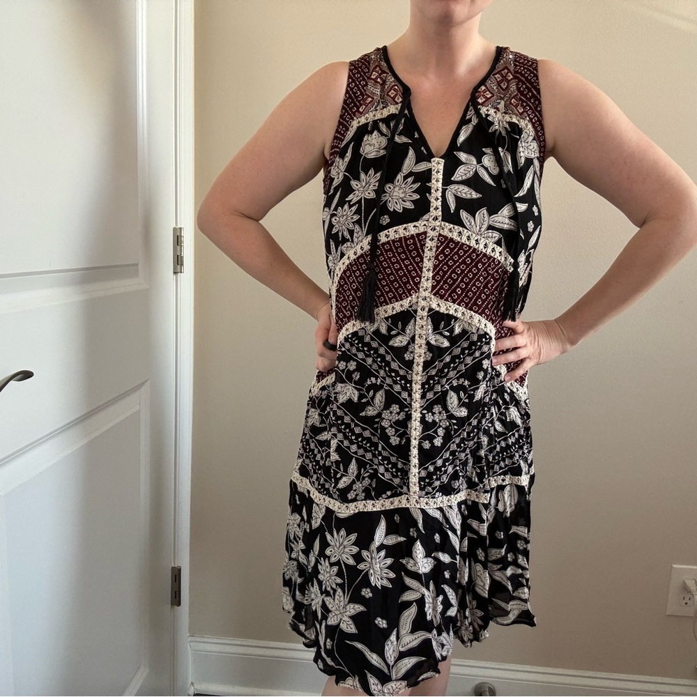 Anthropologie Floreat Boho Sleeveless Sheath Dress Mixed Pattern